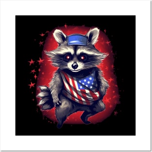 red raccoon proudly American flaG Posters and Art